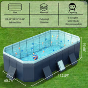 Hurber Foldable Swimming Pool, Large Non-Inflatable Soft Sided Rectangle, Blue, 113 in x 66 in x 20 in