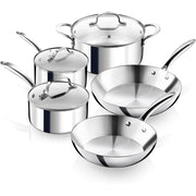 Gotham Steel 10-Pc Tri-Ply Stainless Steel Cookware Set, Induction Ready, Oven and Dishwasher Safe, 6946