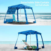Ammsun Beach Cabana Tent 6.2'x6.2' with Side Wall UPF 50+ Easy Setup Canopy Shade Blue Coral