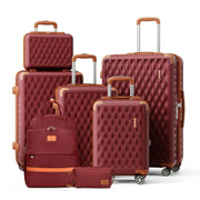 Melalenia TR-002 7 ABS Hardside Spinner Luggage Sets, Red