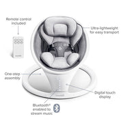 Munchkin 21340W Bluetooth Enabled Lightweight Baby Swing with Natural Sway in 5 Speeds and Remote Control Gray