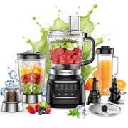 HoninJoy All-in-One Blender & Food Processor, 1300W Motor, 68 oz Glass Jar, 6-in-1 Multi-Function with 4 Preset Auto-iQ Programs, Black, FP12
