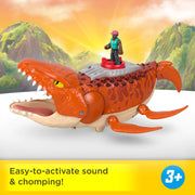 Fisher-Price Imaginext Jurassic World Rebirth Aquachomp Chase Mosasaurus Dinosaur Toy Playset, 18-Inch, Includes 3-Inch Action Figure, Patrol Boat with Launcher, and Projectiles