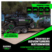 Rhino USA Wheel Chock Tie Down Kit, Heavy-Duty Over-the-Tire Design, Fits Tires Up to 35 in, Includes 4 Tire Ratchet Straps and 8 Wheel Chocks, Black, CHOCKSET