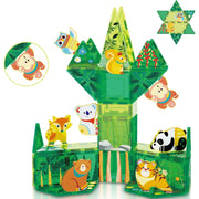 PICASSO-TILES Magnetic Tiles Forest Animals Theme, 48PCS STEM Building Blocks Educational Toy for Kids