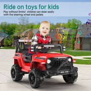 SPPTTY 12V Ride on Toy Truck with Parent Remote Control, Red - Kids Electric Car with Music and LED Lights