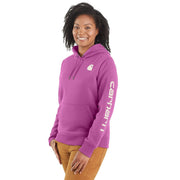 Carhartt Women's Clarksburg Graphic Sleeve Hoodie, Relaxed Fit Midweight Pullover, Cherry Bloom, Small, 102791-V74