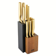 Thyme & Table 12-Piece Knife Block Set with Stainless Steel Blades, Gold Finish Handles, Acacia Wood Block