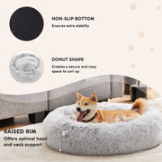 CONCETTA Fluffy Donut Dog Bed, 37 Inch, Large, Gray, Machine Washable Cover