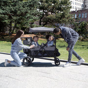 Delta Children Jeep Wrangler Deluxe 4 Seater Wagon Stroller, Convertible Seats, Removable Canopy, Adjustable Handles, Puncture-Proof Tires, Fold-Flat Design, Gray, 60008-2363