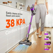 KANFUAQ Cordless Stick Vacuum Cleaner, 38KPA Suction, 55-Minute Fast Charging, Lightweight 3 lb, Purple, P2-FAST