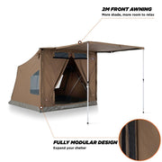Oztent 30 Second Expedition Tent, Waterproof, Free Standing, Green, 8 ft Wide x 6.6 ft Deep x 6.6 ft High with Awning
