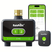 RainPoint 2-Zone Smart Wi-Fi Hose Timer with Brass Inlet, Outdoor Sprinkler Irrigation Controller, Green, HTV210B009W
