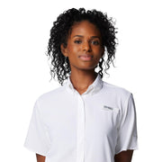 Columbia PFG Tamiami II Women's Short Sleeve Button Down Shirt, Omni-Shade UPF 40, Omni-Wick, White, Medium, 127571