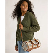 Time and Tru Women's Plaid Barrel Crossbody Bag, Cognac - Pattern: Plaid