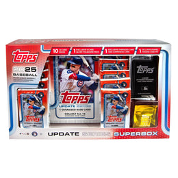 Topps 2025 Baseball Update Series Super Box, 10 Packs with 14 Cards Each, Exclusive Silver Foilboard Pack, Oversized Card, Enamel Trading Card Pin