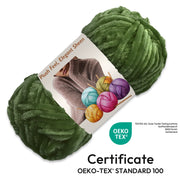 ComfiTime 3 Pack Velvet Yarn: Bulky 5, OEKO-TEX Certified, Soft and Fluffy for Sweaters, Blankets, Scarves, Stuffed Animals and Home Decor, Crochet/Knitting/Amigurumi, 87.5 Yards/Skein, Machine Washable, Green