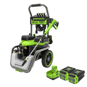 Greenworks North America PW3000HYB25 Hybrid Electric Pressure Washer, 60V, 3000 PSI, 2.0 GPM, Red, Includes 2x 5.0Ah Batteries and Dual-Port Charger