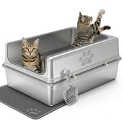 Ptlom Extra Large Stainless Steel Cat Litter Box with Lid