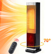 WLRETMCI Tower Space Heater, 2000W Ceramic Electric Heater with Remote, Thermostat, 70 Oscillation, 3D Flame Effect, ECO Mode, Black