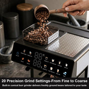 Bluebow 20-Bar Espresso Machine with Built-In Burr Grinder, Automatic Milk Frother, Touchscreen, All-in-One Coffee Maker for Home and Office, CM5710