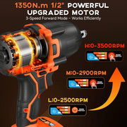 Protmex Cordless 900Ft-lbs Impact Wrench, 4000mAh Battery, 3500 RPM