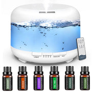 Fimilo Essential Oil Diffuser, Ultrasonic Aromatherapy Humidifier with 500ml Capacity, 6x10ml Essential Oils Set, 7-Color LED Light, Remote Control, White