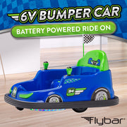 Flybar Kid Trax 6V Bumper Car Ride-On Toy, Blue, 360 Spin, LED Lights, Soft Foam Bumpers, Safety Seat Belt