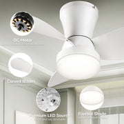 SUNMORY 22 Inch Low Profile Ceiling Fan with Dimmable LED Light, 6 Speeds, Remote Control, White