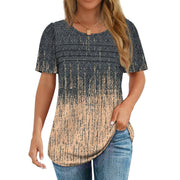 Fantaslook Women Blouses Dressy Casual Summer Short Sleeve Shirts Crew Neck Pleated Tunic Tops, Size:L, Gradient Grey