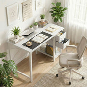 Concetta Small Computer Desk, 40in, White, 2 Fabric-Lined Drawers, Adjustable Shelf, Side Headphone Hook