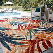 Tayse Oasis Indoor Outdoor Area Rug, Multi-Color Tropical Floral Design, Polypropylene, 5 ft 3 in x 7 ft 3 in, OAS1001 5x7