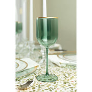 Plasticpro Green Plastic Wine Glasses with Gold Rim, 12 Oz, Set of 10, Durable Disposable Stemware