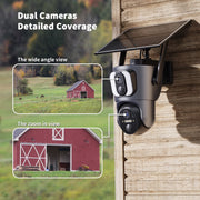 Conico Security Camera, Dual-Lens Pan-Tilt Zoom, 2K HD Color Night Vision, Solar Powered, 4G LTE Wireless, IP65 Waterproof