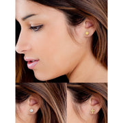 Brilliance Fine Jewelry Womens Sterling Silver 18kt Gold-Plated Ball and Cross Earrings with Cubic Zirconia U201CJS2112.WC