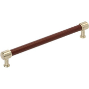 Signature Hardware Lazzara Leather Appliance Pull, 12 Inch Center to Center, Golden Champagne Finish, Zinc and Hand-Stitched Brown Leather, 954067-12