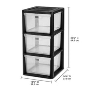 Sterilite 3 Drawer Tower Storage Cart with Removable Clear Bins, Easy Assembly, Black, 4630-90