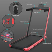 Costway SP37067RE SuperFit 2.25HP 2 in 1 Dual Display Folding Jogging Machine Treadmill W/Bluetooth Speaker Red