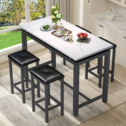 Segmart B946 Counter Height Table Set of 5, Breakfast Bar Table and Stool Set,White,Faux Marble Top