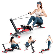 WARMOUNTS 4 in 1 Rowing Machine, Foldable Rower Machine with 4 Adjustable Heights Levels & LCD Monitor