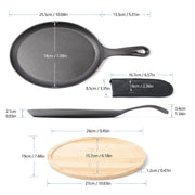 HAWOK Cast Iron Fajita Plate Sizzler Pan Set, Pre-Seasoned, Bamboo Tray and Cotton Handle Holder, Set of 12