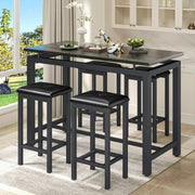 Segmart Counter Height Table Set of 5 Black, with Faux Marble Top