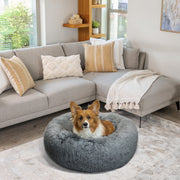 Best Friends by Sheri Original Calming Donut Dog and Cat Bed, Medium 30in x 30in, Gray Shag Faux Fur, Orthopedic Support, Machine Washable Cover