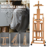 G TALECO GEAR H-Frame Easel, Adjustable Dual Canvas Setup, Beechwood, Foldable with Lockable Wheels, Supports Canvases up to 77 in, Reddish Brown or Natural