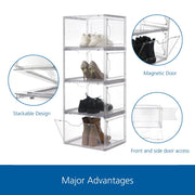 Mainstays 24909 3 Pack Stackable Clear Glossy Plastic Drop Front Shoe Organizer, Adult Size, 1 Tier