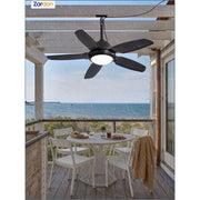 Zardon 42in Modern Outdoor Ceiling Fan with 6-Speed DC Motor, Dimmable LED Light with 3 Color Temperatures, Weather-Resistant, Black LX42