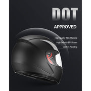 KFFKFF Full Face Motorcycle Helmet with Dual Swappable Visors, Removable Washable Liner, Advanced Ventilation, DOT Certified, Matte Black, Size M, MD-803