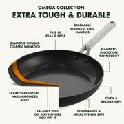 GreenPan Omega Hard Anodized 4.5QT Saut Pan with Healthy Ceramic Nonstick Coating, Glass Lid, Induction Compatible, Oven and Broiler Safe, Black