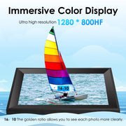 Ooiloln 10.1 Inch WiFi Digital Photo Frame, 1280x800 IPS LCD Touchscreen, Auto-Rotate Portrait and Landscape, Built-In 16GB Memory, Black
