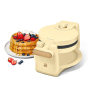 Made By Gather Beautiful Rotating Belgian Waffle Maker, 900W, EverGood Ceramic Nonstick, White Icing, Compact Foldable Design, 5 Waffles, 29426